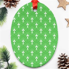 Green And White Art-deco Pattern Ornament (oval) by Dushan