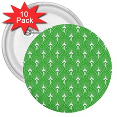 Green And White Art-deco Pattern 3  Buttons (10 Pack)  by Dushan