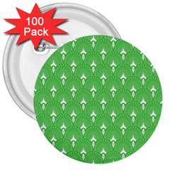 Green And White Art-deco Pattern 3  Buttons (100 Pack)  by Dushan