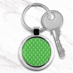 Green And White Art-deco Pattern Key Chain (round) by Dushan