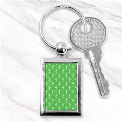 Green And White Art-deco Pattern Key Chain (rectangle) by Dushan