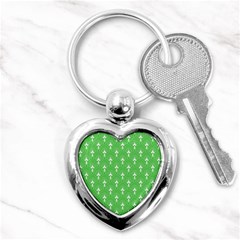 Green And White Art-deco Pattern Key Chain (heart) by Dushan