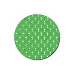 Green And White Art-deco Pattern Rubber Coaster (round)  by Dushan