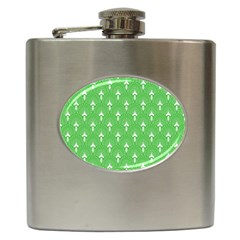 Green And White Art-deco Pattern Hip Flask (6 Oz) by Dushan