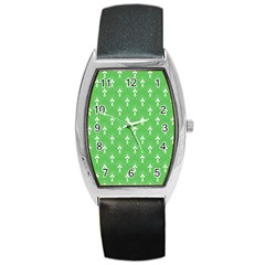 Green And White Art-deco Pattern Barrel Style Metal Watch by Dushan