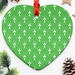 Green and white art-deco pattern Heart Ornament (Two Sides) Front