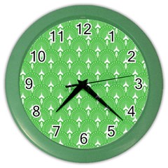 Green And White Art-deco Pattern Color Wall Clock by Dushan