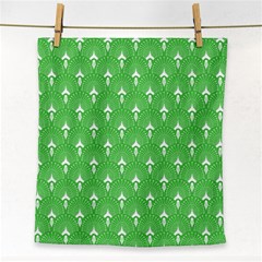 Green And White Art-deco Pattern Face Towel by Dushan