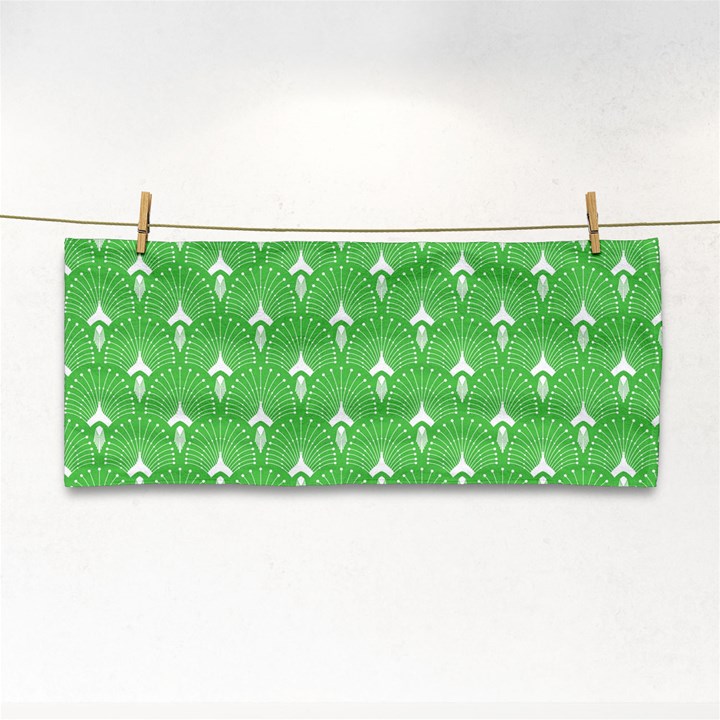 Green and white art-deco pattern Hand Towel