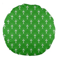 Green And White Art-deco Pattern Large 18  Premium Round Cushions by Dushan