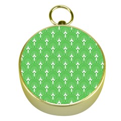 Green And White Art-deco Pattern Gold Compasses by Dushan