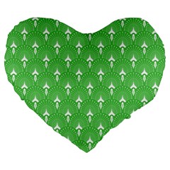 Green And White Art-deco Pattern Large 19  Premium Flano Heart Shape Cushions by Dushan