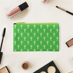 Green And White Art-deco Pattern Cosmetic Bag (xs) by Dushan