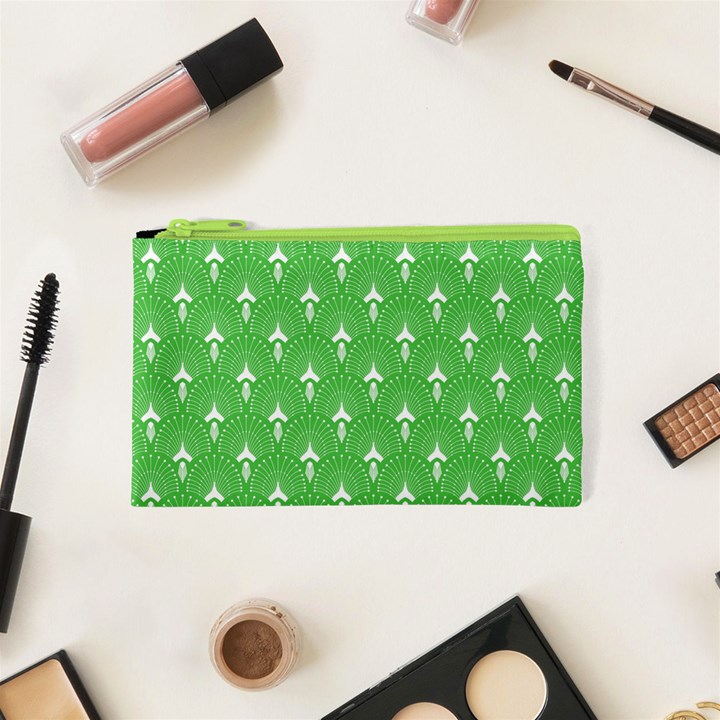 Green and white art-deco pattern Cosmetic Bag (XS)