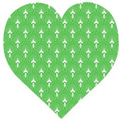 Green And White Art-deco Pattern Wooden Puzzle Heart by Dushan