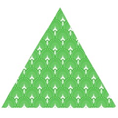 Green And White Art-deco Pattern Wooden Puzzle Triangle by Dushan