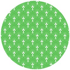 Green And White Art-deco Pattern Wooden Puzzle Round by Dushan