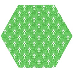 Green And White Art-deco Pattern Wooden Puzzle Hexagon by Dushan