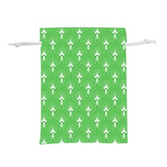 Green And White Art-deco Pattern Lightweight Drawstring Pouch (m) by Dushan