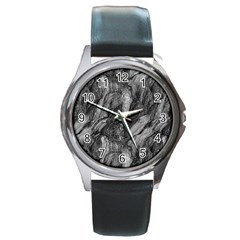 Black And White Rocky Texture Pattern Round Metal Watch by dflcprintsclothing