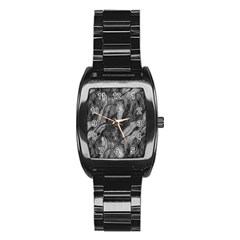 Black And White Rocky Texture Pattern Stainless Steel Barrel Watch by dflcprintsclothing