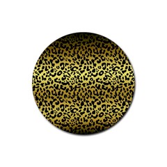 Gold And Black, Metallic Leopard Spots Pattern, Wild Cats Fur Rubber Coaster (round)  by Casemiro