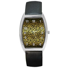 Gold and black, metallic leopard spots pattern, wild cats fur Barrel Style Metal Watch