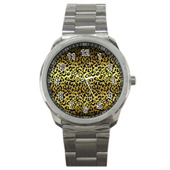 Gold and black, metallic leopard spots pattern, wild cats fur Sport Metal Watch