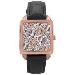 Rounded Stones Print Motif Rose Gold Leather Watch  by dflcprintsclothing