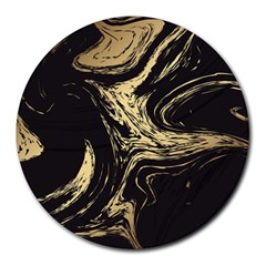 Black And Gold Marble Round Mousepads by Dushan