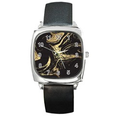 Black And Gold Marble Square Metal Watch by Dushan