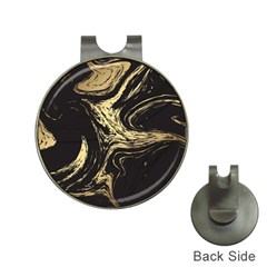 Black And Gold Marble Hat Clips With Golf Markers by Dushan