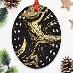 Black And Gold Marble Oval Filigree Ornament (two Sides)