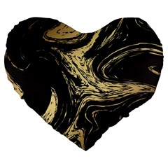 Black And Gold Marble Large 19  Premium Flano Heart Shape Cushions by Dushan