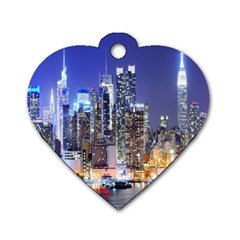 New-york Cityscape  Dog Tag Heart (one Side) by Dushan