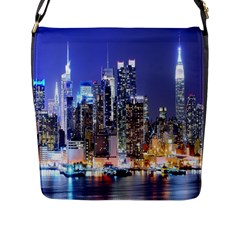 New-york Cityscape  Flap Closure Messenger Bag (l) by Dushan