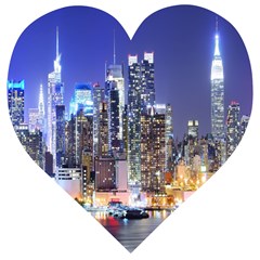 New-york Cityscape  Wooden Puzzle Heart by Dushan