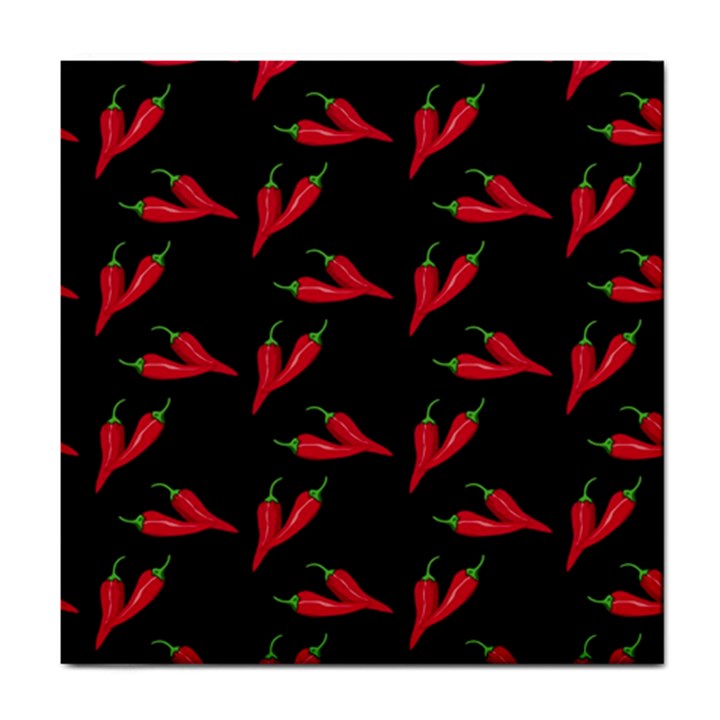 Red, hot jalapeno peppers, chilli pepper pattern at black, spicy Tile Coaster