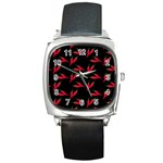 Red, hot jalapeno peppers, chilli pepper pattern at black, spicy Square Metal Watch Front