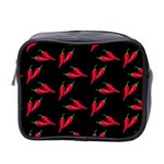 Red, hot jalapeno peppers, chilli pepper pattern at black, spicy Mini Toiletries Bag (Two Sides) Front