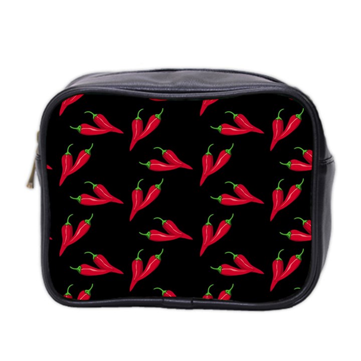 Red, hot jalapeno peppers, chilli pepper pattern at black, spicy Mini Toiletries Bag (Two Sides)