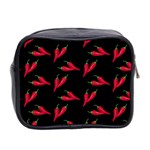 Red, hot jalapeno peppers, chilli pepper pattern at black, spicy Mini Toiletries Bag (Two Sides) Back