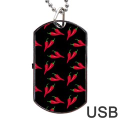 Red, Hot Jalapeno Peppers, Chilli Pepper Pattern At Black, Spicy Dog Tag Usb Flash (one Side)