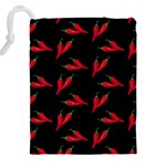 Red, hot jalapeno peppers, chilli pepper pattern at black, spicy Drawstring Pouch (4XL) Back