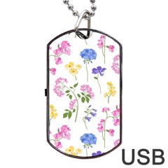 Botanical Flowers Dog Tag Usb Flash (two Sides) by Dushan