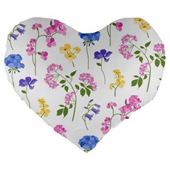 Botanical Flowers Large 19  Premium Flano Heart Shape Cushions by Dushan