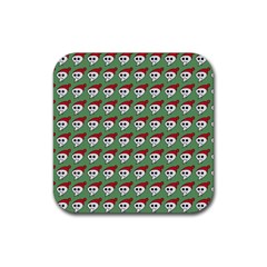 Comic Head Skull - Hat Red - Cartoon Skull Rubber Coaster (square)  by DinzDas