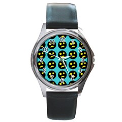 005 - Ugly Smiley With Horror Face - Scary Smiley Round Metal Watch by DinzDas