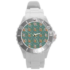 006 - Funky Oldschool 70s Wallpaper - Exploding Circles Round Plastic Sport Watch (l) by DinzDas