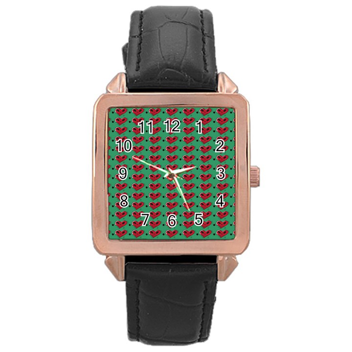 Evil Heart Graffiti Pattern Rose Gold Leather Watch 